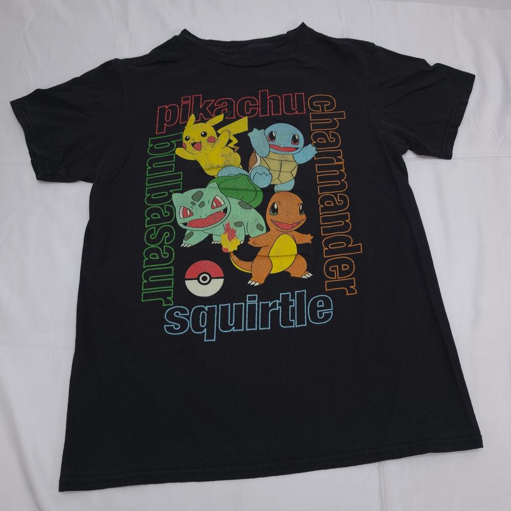 Pokemon Pikachu Charmander Squirtle Bulbasaur Graphic T-Shirt Kids Large Black